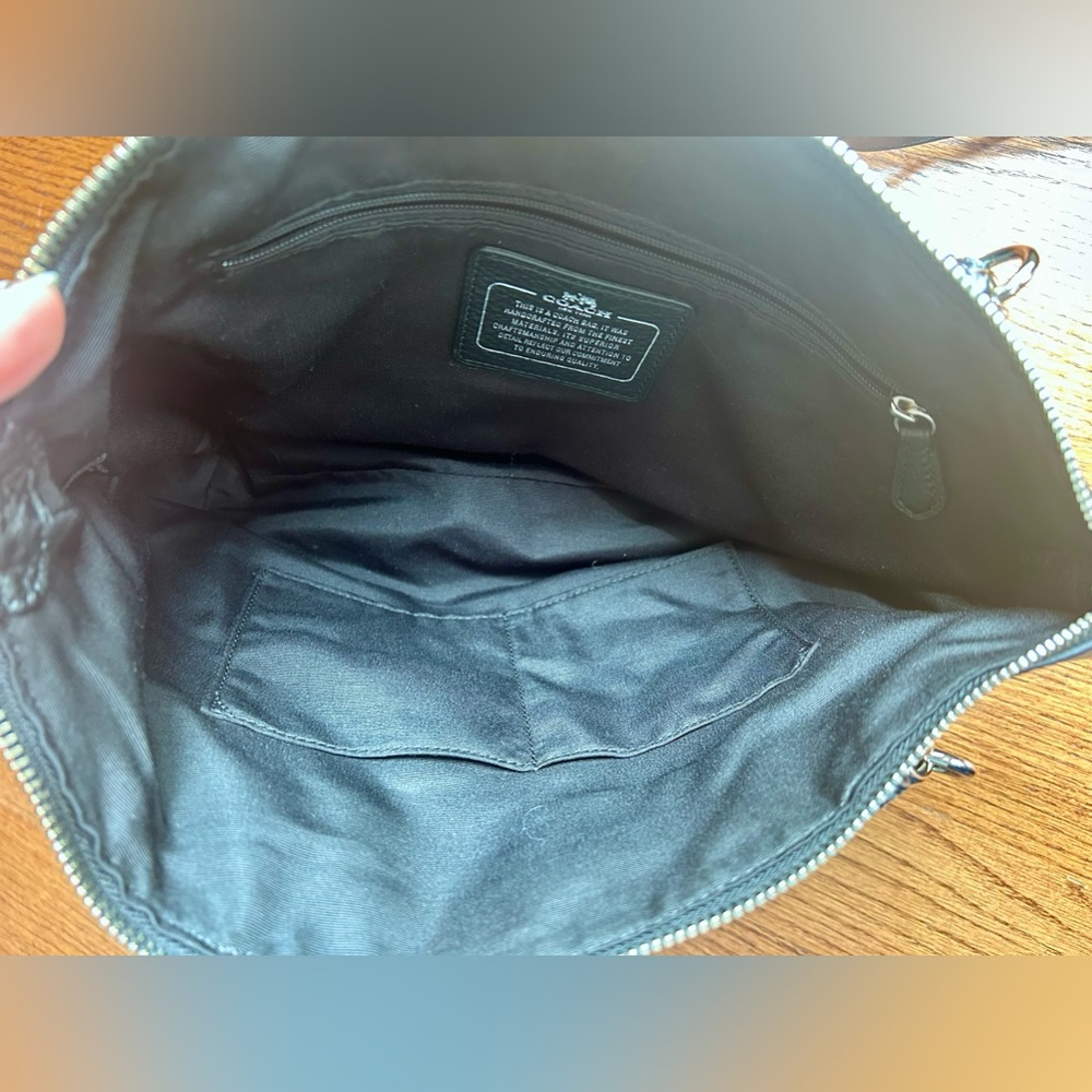 COACH Women's Black Beige Pebbled Satchel Top Handle Bag w/Detachable Strap - Picture 6 of 6